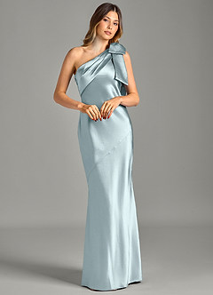 Azazie Yuanna Brautjungfernkleider Meerjungfrau-Linie One-Shoulder Metallischer Satin Kleid Nebel image3