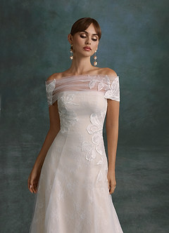 Azazie Berkely Trouwjurken Jurk van Tule met A-Lijn Off-shoulder Diamant Wit Champagne image6