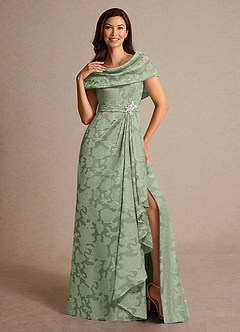 Azazie Branford vestidos de madre de la novia Vestido de Salvia Polvorienta de Devorado Floral de Corte En A con Plisado image5
