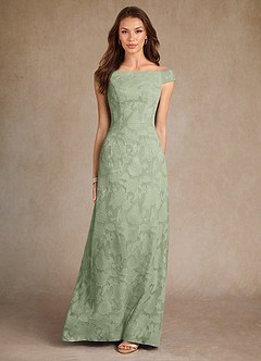 Azazie Moore Mother of the Bride Dresses Dusty Sage A-Line Boatneck Floral Burnout Dress image3