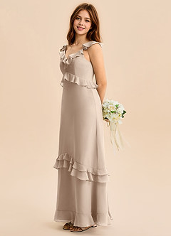 Azazie Tavie Junior Taupe A-Line Ruched Chiffon Dress image6