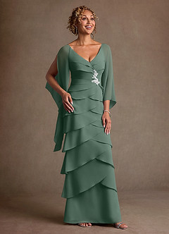 Azazie Arabinda Mother of the Bride Dresses Eucalyptus Sheath Ruched Chiffon Dress image1