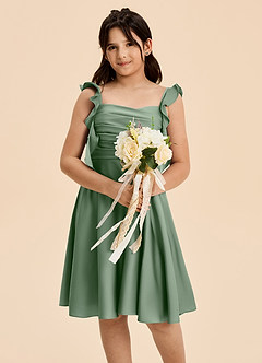 Azazie Kira Junior Matcha A-Line Ruched Stretch Satin Dress image6