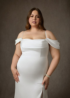 Azazie Blithe Vestidos de novia Vestido de Diamante Blanco de Satén Elástico de Corte Recto con Corte Lateral image25