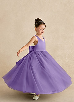 Azazie Peanut Robe Demoiselle D'honneur Fillette Robe Trapèze en Tulle Bretelle Tahiti image5