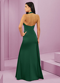 Barbie ♥ Azazie Robes de demoiselle d'honneur Robe Sirène en Satin extensible Plissée Vert Foncé image7