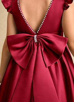 Azazie Dumpling Flower Girl Dresses Scarlet A-Line Bow Matte Satin Dress image6
