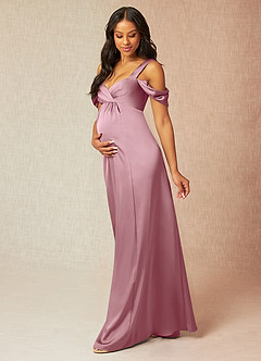 Azazie Rhea vestidos de dama de honor de maternidad Vestido de Corte En A Off The Shoulder Plisado Hasta el suelo Satén Elástico image3