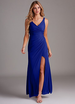 Azazie Leandra Bridesmaid Dresses Royal Blue Mermaid V-Neck Pleated Mesh Dress image5