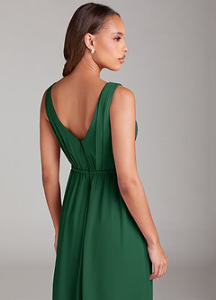 Azazie Tanicia Abiti da Damigella Abito A-Line in Chiffon Plissettato Verde Scuro image6