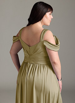 Azazie Lianne Bridesmaid Dresses Moss Green A-Line Off the Shoulder Stretch Satin Dress image7