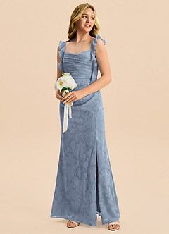 Azazie Jessamine Junior Meerjungfrau-Linie Herzausschnitt Blumen-Burnout Kleid Staubblau image4