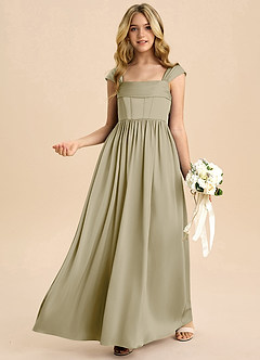 Azazie Hattie Junior A-Linie Plissee Stretch-Satin Kleid Moosgrün image4