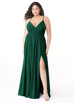Azazie Aaida Bridesmaid Dresses Emerald A-Line Corset Chiffon Dress image7