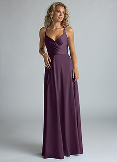 Azazie Davis Bridesmaid Dresses Plum A-Line Pleated Stretch Satin Dress image4