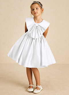 Azazie Poppet vestidos de niña de las flores Vestido de Blanco de Satin Mate de Corte En A con Sin mangas image1