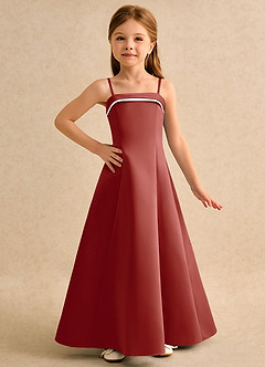 Azazie Izel Girls Formal vestidos de niña de las flores Vestido de Marfil Terracotta de Satin Mate de Corte en A con Plisado image5
