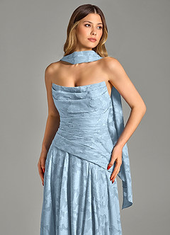 Azazie Gabriela 신부 들러리 드레스 A라인 스트랩리스 플로럴 번아웃 바닥 길이 드레스 image8