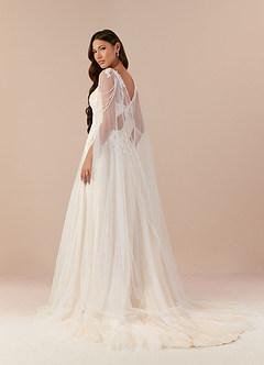 Azazie Goddess Wedding Dresses Diamond White Champagne A-Line V-Neck Sequins Tulle Dress image4