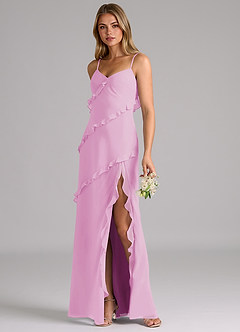 Azazie Nancie Robes de demoiselle d'honneur Robe Sirène en Mousseline de soie Rayé Rose Bonbon image3