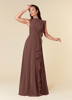 Azazie Narine Vestidos para mãe da noiva Vestido Café Expresso de Chiffon de Linha A com Plissado image1