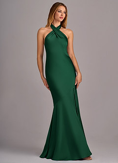 Azazie Lorena Robes de demoiselle d'honneur Robe Sirène en Satin extensible Plissée Vert Foncé image3