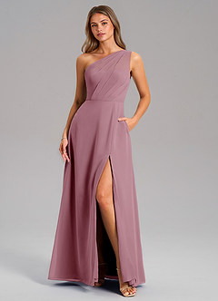 Azazie Phaedra Bridesmaid Dresses Vintage Mauve A-Line One Shoulder Chiffon Dress image1