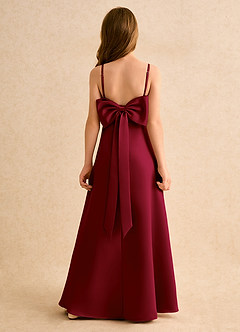 Azazie Joella Girls Formal Flower Girl Dresses Burgundy A-Line Pleated Matte Satin Dress image1