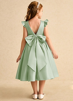 Azazie Dumpling Flower Girl Dresses Dusty Sage A-Line Bow Matte Satin Dress image1