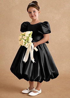 Azazie Jellybean Flower Girl Dresses Black Ball-Gown Ruched Matte Satin Dress image1