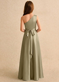 Azazie Puddles Girls Formal Flower Girl Dresses Moss Green A-Line One Shoulder Stretch Satin Dress image2