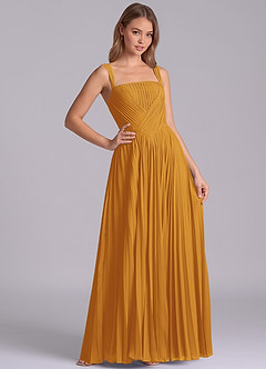 Azazie Mina Jurken voor bruidsmeisjes Jurk van Chiffon met A-Lijn Geplooid Boterbabbelaar image6