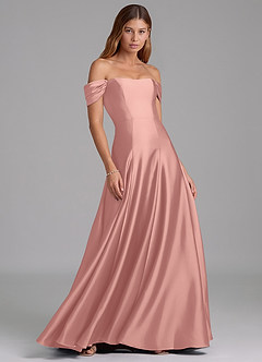 Azazie Seriana Bridesmaid Dresses Rosette A-Line Off the Shoulder Stretch Satin Convertible Dress image4