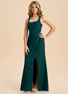 Azazie Mero Junior Pine Sheath Pleated Floral Burnout Dress image5