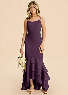 Azazie Fay Junior Plum Mermaid Ruched Stretch Satin Dress image4