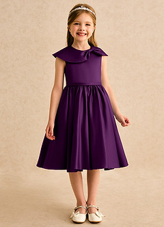 Azazie Acorn Flower Girl Dresses Grape A-Line Pleated Matte Satin Dress image3