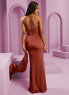 Barbie ♥ Azazie Jurken voor bruidsmeisjes Converteerbaar Jurk van Stretch Satijn met Kolom Strapless Terracotta image2
