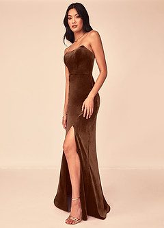 Azazie Nereda Bridesmaid Dresses Umber A-Line Strapless Velvet Convertible Dress image3
