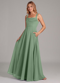Azazie Shaude Bridesmaid Dresses Matcha A-Line Pleated Chiffon Dress image4