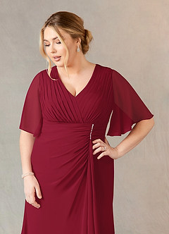Azazie Carson Mother of the Bride Dresses Burgundy A-Line V-Neck Lace Chiffon Dress image10