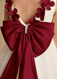 Azazie Lilli Blumenmädchenkleider A-Linie Schleifen Tüll Kleid Elfenbein Burgund image6