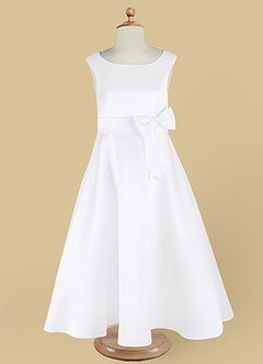 Azazie Lindy Flower Girl Dresses White A-Line Pleated Matte Satin Dress image13