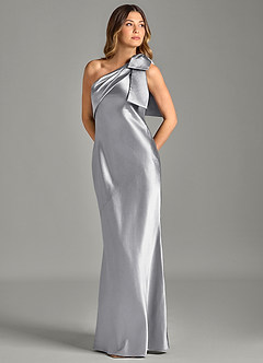 Azazie Yuanna Bridesmaid Dresses Silver Mermaid One Shoulder Metallic Satin Dress image1