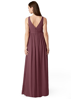 Azazie Yetta Maternity Bridesmaid Dresses A-Line V-Neck Gathered Chiffon Floor-Length Dress image2