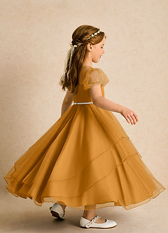 Azazie Duckie Robe Demoiselle D'honneur Fillette Robe Princesse en Tulle Plissée Caramel écossais image2