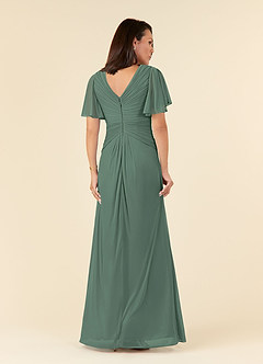 Azazie Emmeline Mother of the Bride Dresses Eucalyptus A-Line V-Neck Pleated Mesh Dress image2