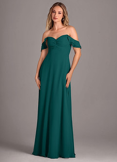 Azazie Kaylyn Abiti da Damigella Abito A-Line in Chiffon Increspato Verde Pavone image6