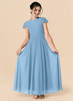 Azazie Payton Junior Steel Blue A-Line Bow Chiffon Dress image3