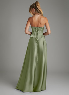 Azazie Amina Bridesmaid Dresses Pistachio A-Line Corset Stretch Satin Dress image2