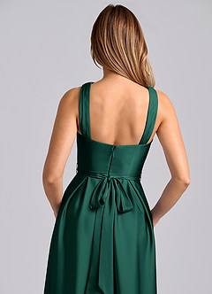 Azazie Dixie Bridesmaid Dresses Emerald A-Line Pleated Stretch Satin Dress image2